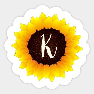 Floral Monogram K Bright Yellow Sunflower Sticker